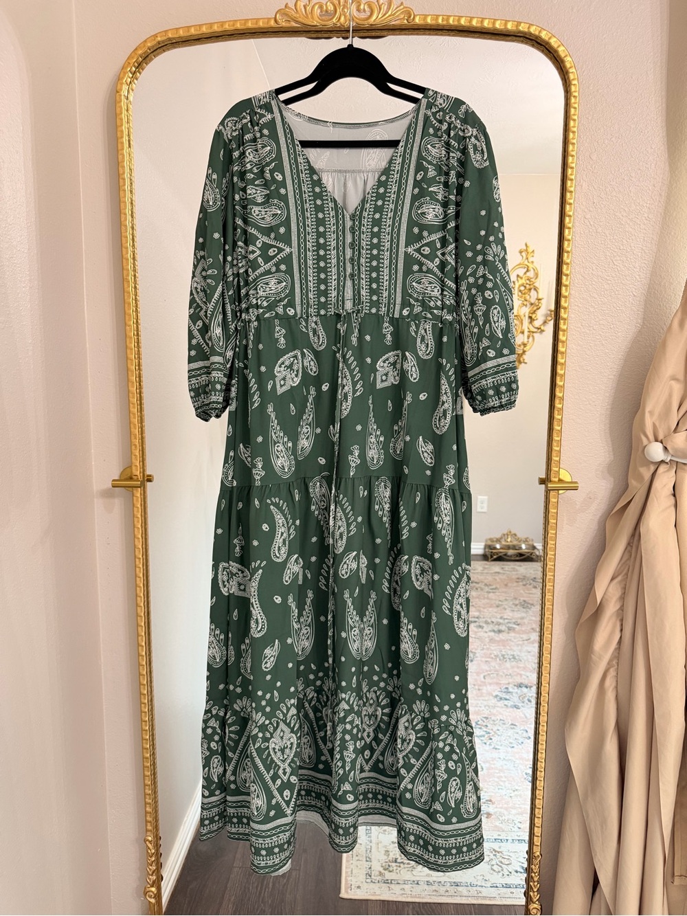 Green Paisley V-Neck Tiered Maxi Dress - Women